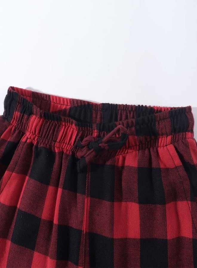 Spring&Gege Boys Soft Plaid Pajamas Pants Flannel PJ Pants Lounge Long Bottoms, Black and Red, 9-10Years - Image 3